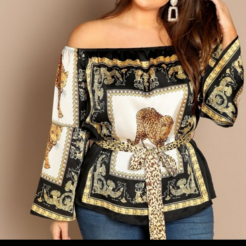 Boutique Cheetah/Animal print silky blouse